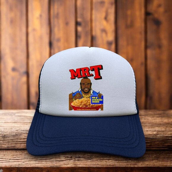 Mr. T Cereal Mens Trucker Hat Navy Snapback Jibba Jabba I Pity The Fool Ball Cap - Picture 1 of 4